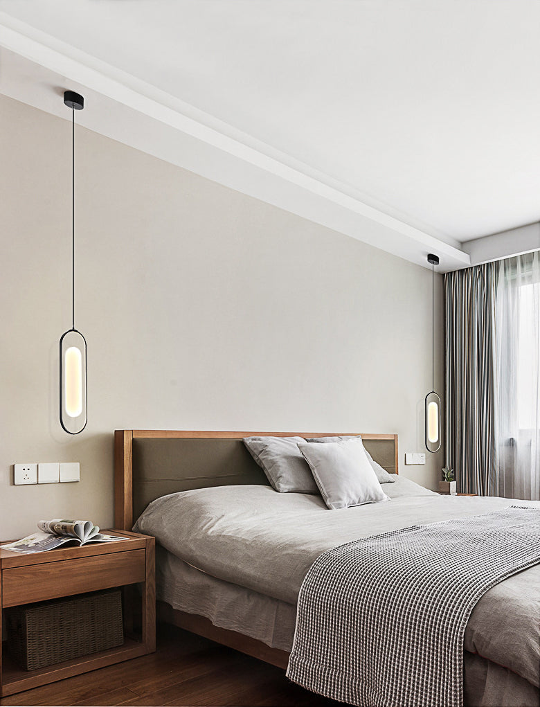 Simplicidad Péndulo oblongo Ligera acrílica La lámpara colgante de acrílico LED en negro