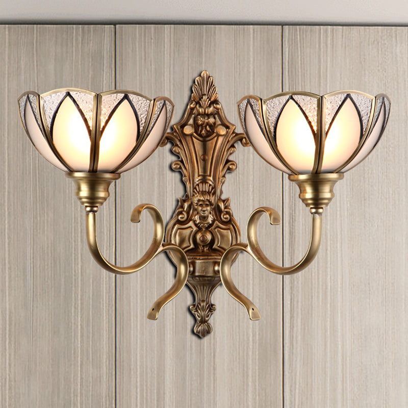 Bowl Hallway Wall Lamp Traditional Metal 1/2 Heads Brass Wall Mounted Light with White Glass Shade