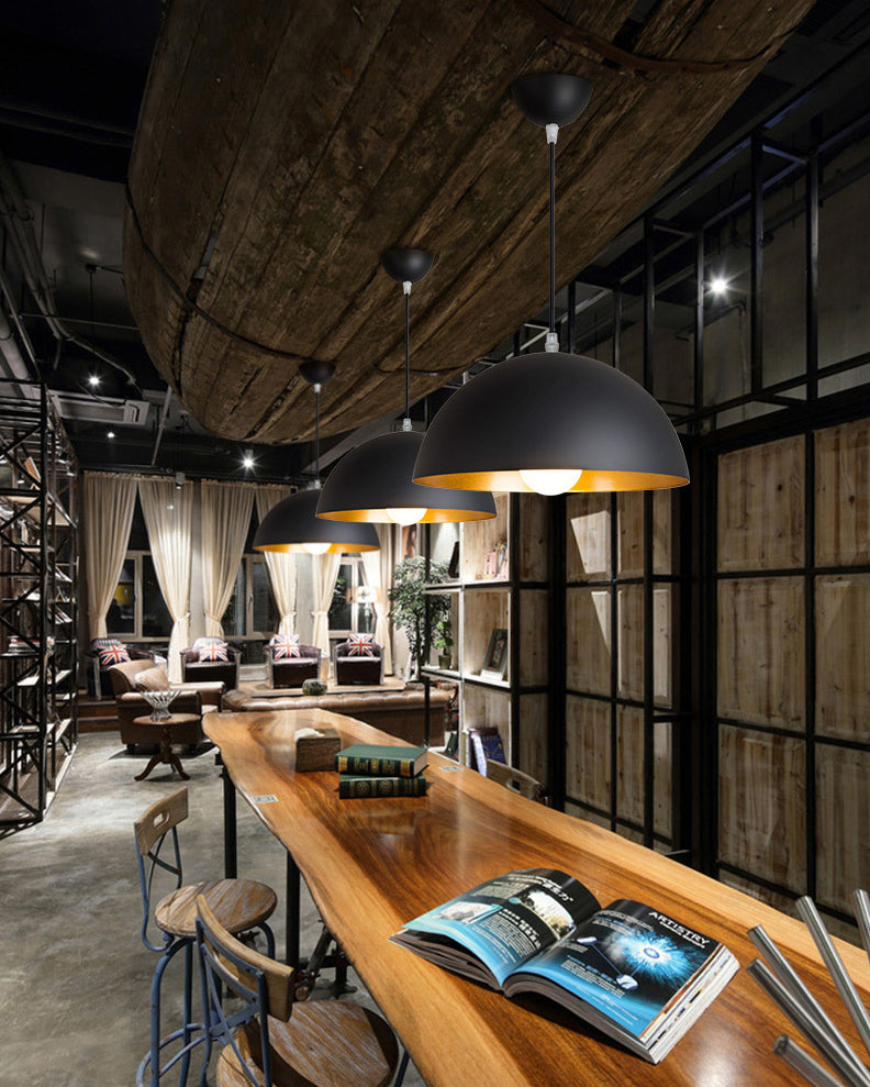 Black and Gold Inner Geometric Pendant Industrial Retro Metal 1-Light Bistro Hanging Light