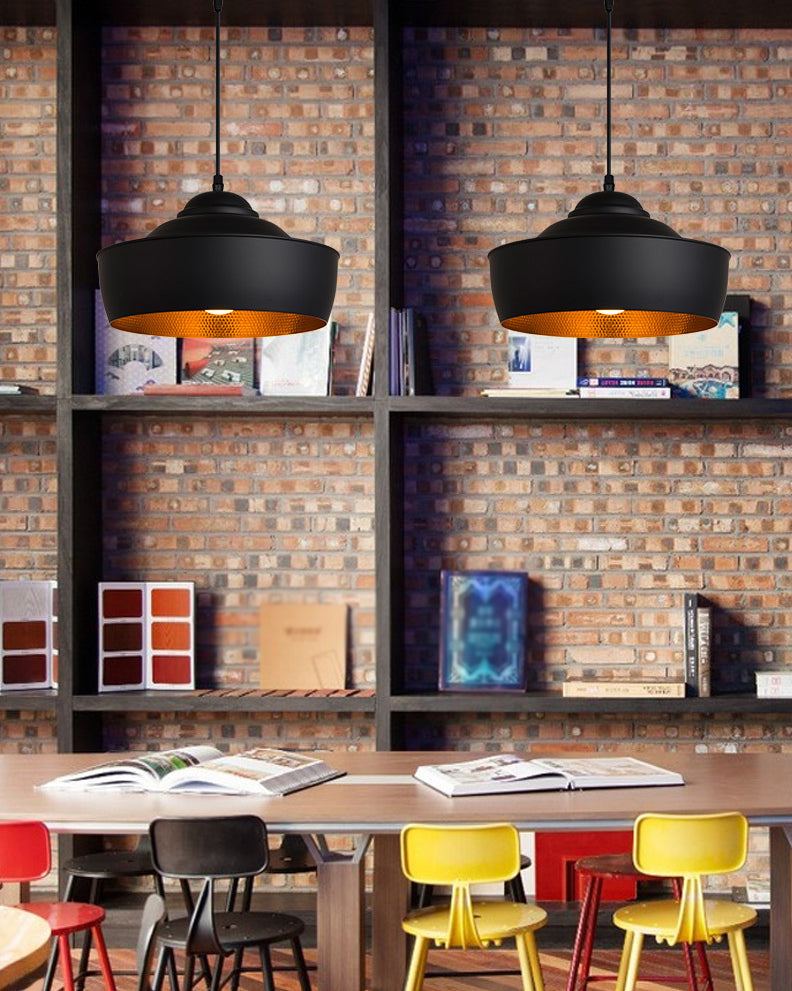 Black and Gold Inner Geometric Pendant Industrial Retro Metal 1-Light Bistro Hanging Light