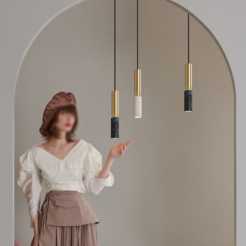 Tubular Stone Pendant Light Fixture Postmodern 1 Bulb Hanging Lamp for Bedroom