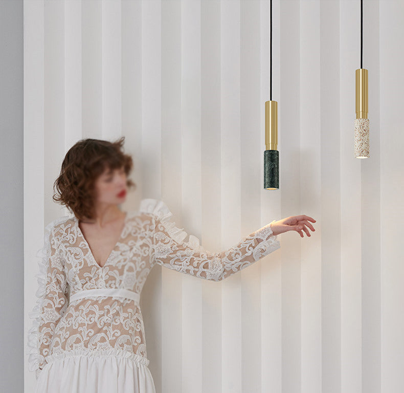 Tubular Stone Pendant Light Fixture Postmodern 1 Bulb Hanging Lamp for Bedroom