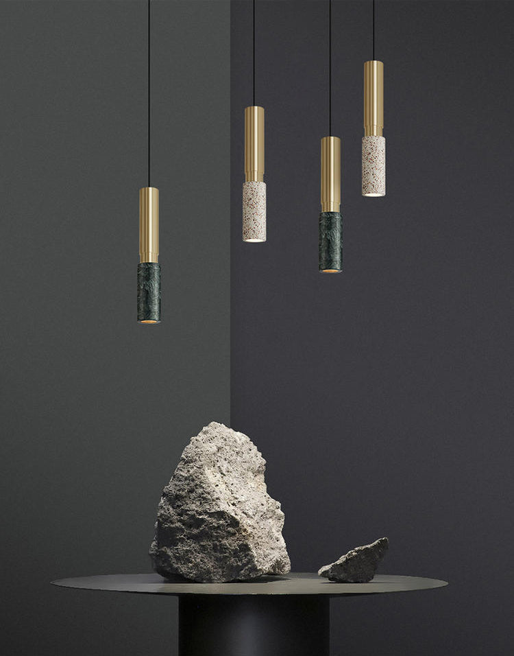 Tubular Stone Pendant Light Fixture Postmodern 1 Bulb Hanging Lamp for Bedroom