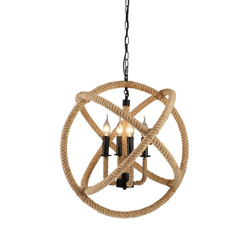 Black Rope Wrapped Hoops Chandelier Pendant Light Coastal Rope Restaurant Pendant Light Fixture