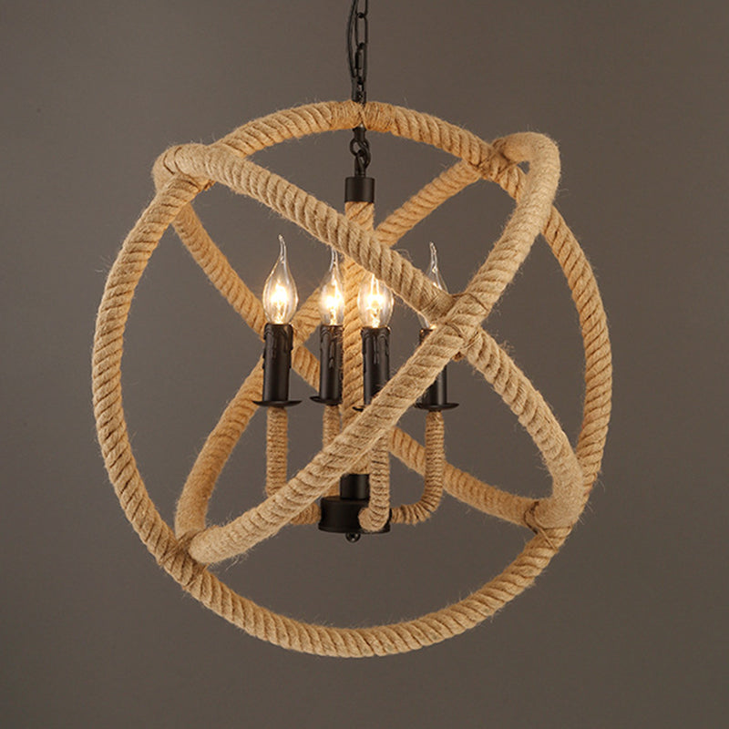 Black Rope Wrapped Hoops Chandelier Pendant Light Coastal Rope Restaurant Pendant Light Fixture