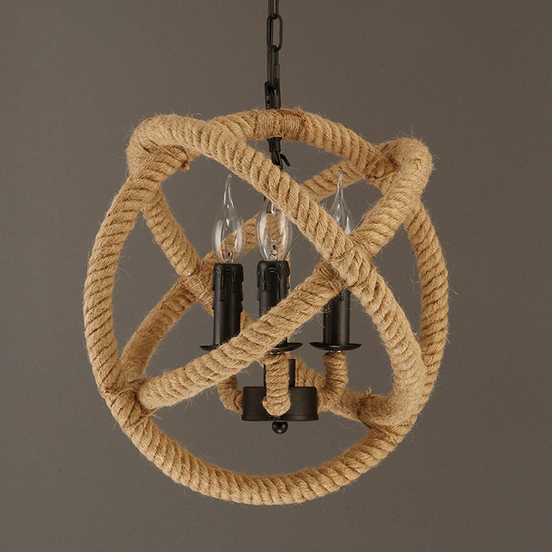 Black Rope Wrapped Hoops Chandelier Pendant Light Coastal Rope Restaurant Pendant Light Fixture