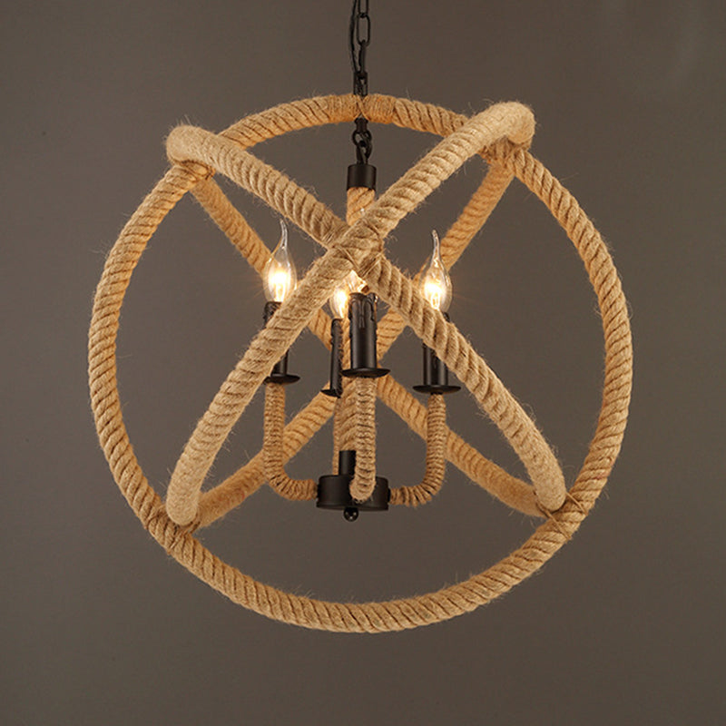 Black Rope Wrapped Hoops Chandelier Pendant Light Coastal Rope Restaurant Pendant Light Fixture
