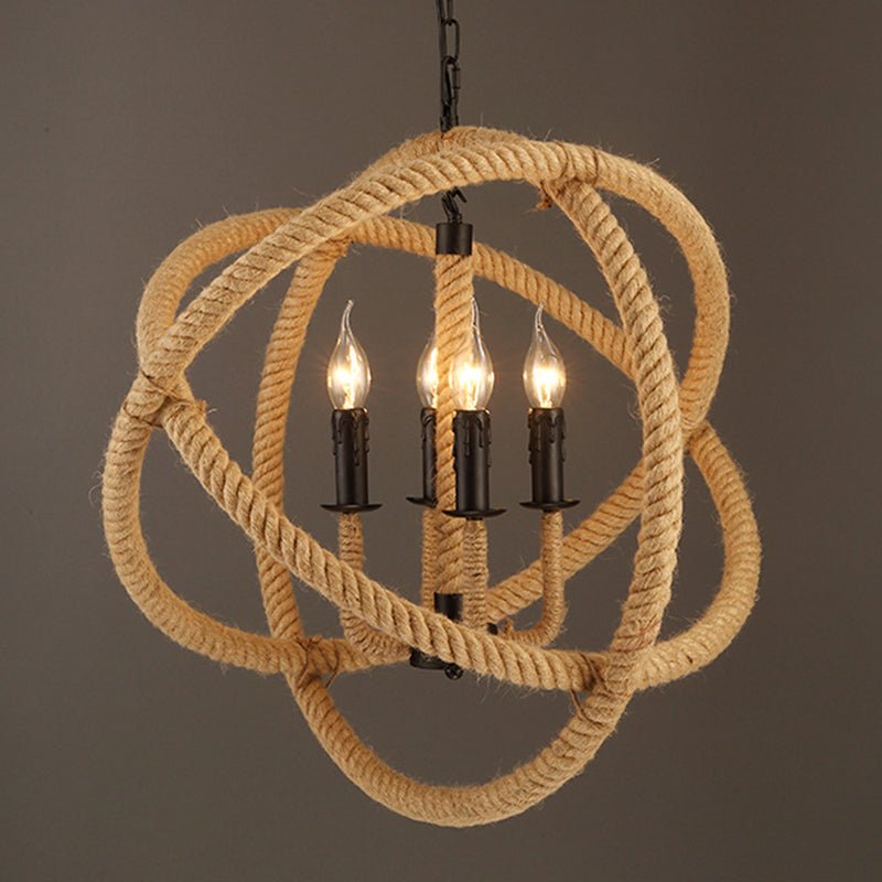 Black Rope Wrapped Hoops Chandelier Pendant Light Coastal Rope Restaurant Pendant Light Fixture