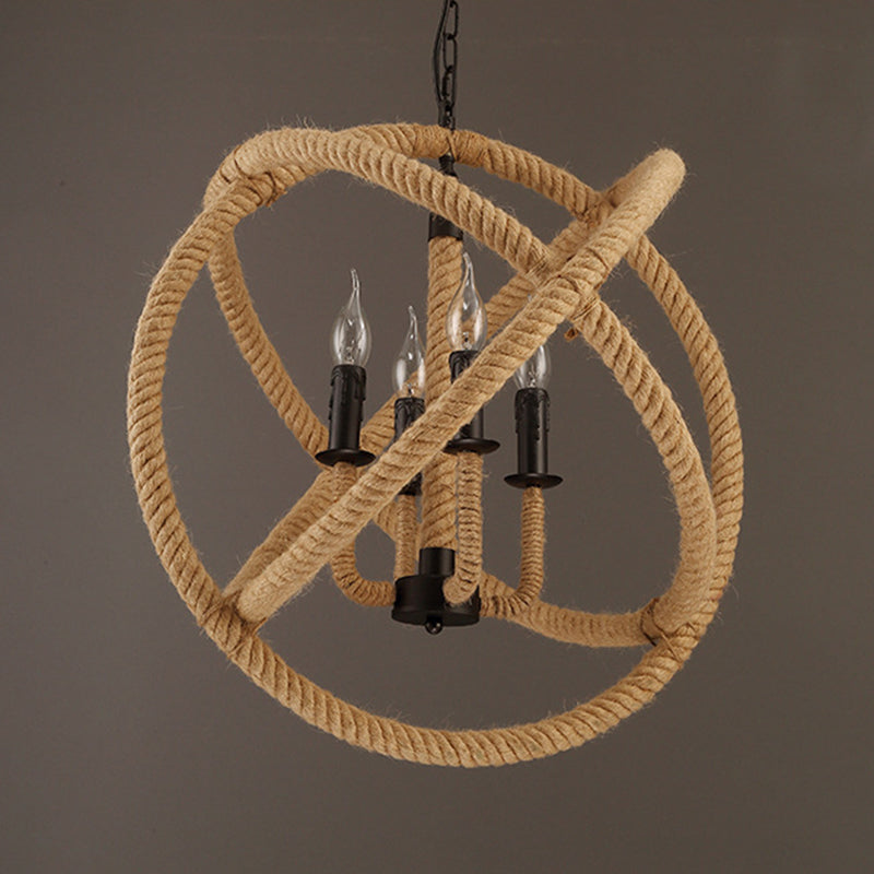 Black Rope Wrapped Hoops Chandelier Pendant Light Coastal Rope Restaurant Pendant Light Fixture