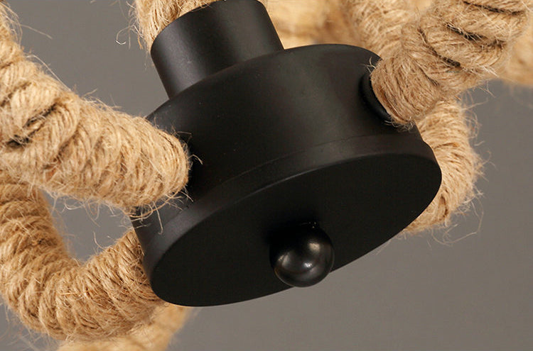 Black Rope Wrapped Hoops Chandelier Pendant Light Coastal Rope Restaurant Pendant Light Fixture