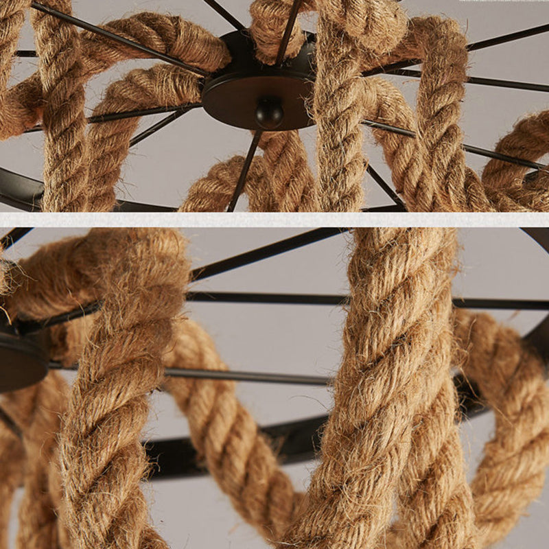 Lámpara de araña colgante negro de estilo retro de la rueda de la cuerda del lámpara de iluminación de la lámpara