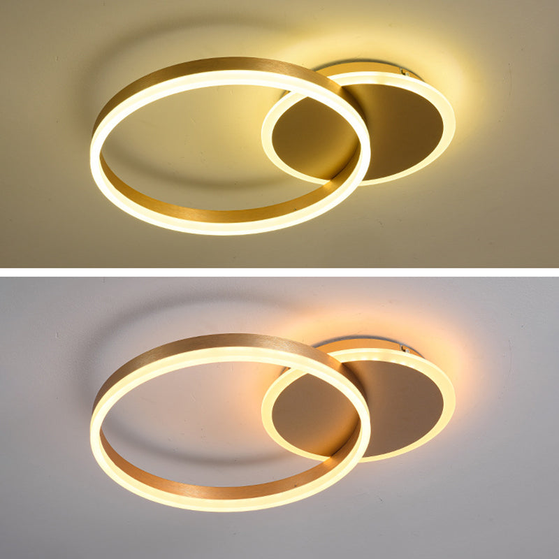 21.5" Wide Golden Double Ring LED Ceiling Light Acrylic Shade Minimalism Flush Mount Lamp for Living Room