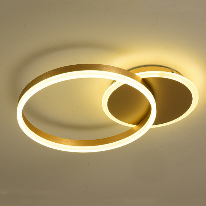 21.5" Wide Golden Double Ring LED Ceiling Light Acrylic Shade Minimalism Flush Mount Lamp for Living Room