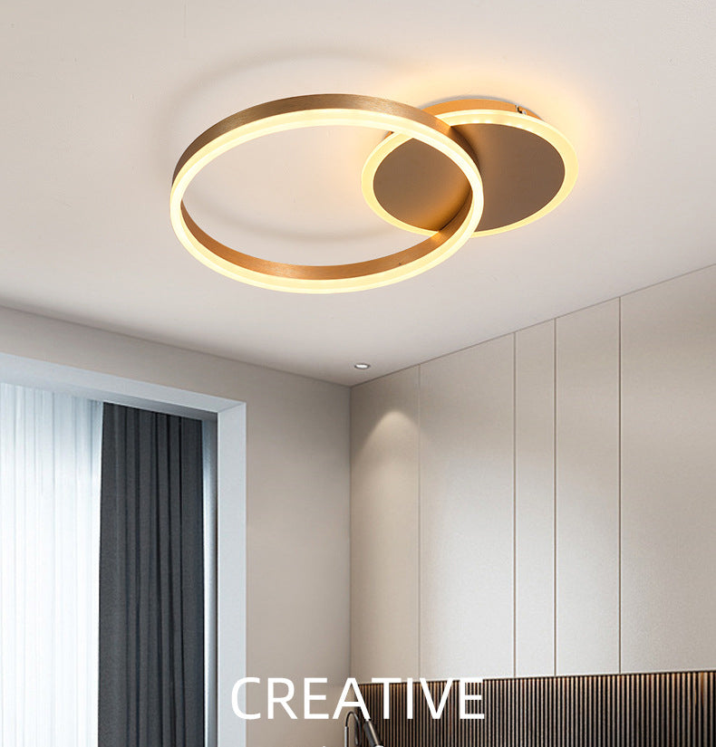 21.5" Wide Golden Double Ring LED Ceiling Light Acrylic Shade Minimalism Flush Mount Lamp for Living Room