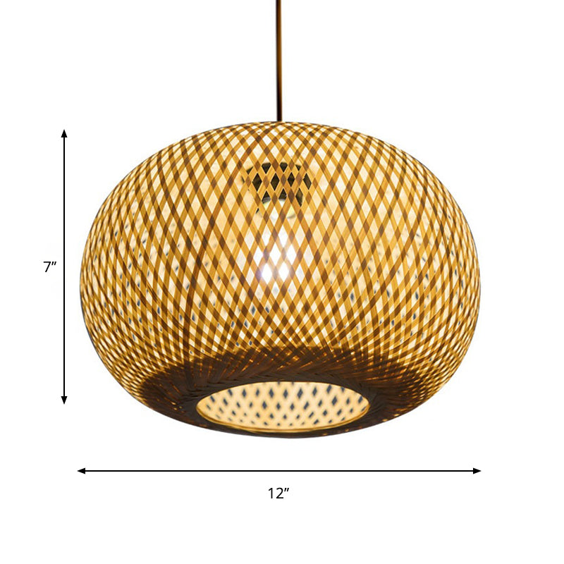 Modernisme 1 Bulbe Pendant Lighting Bood Bonut / Hat Hanging Lightture avec une teinte en bambou