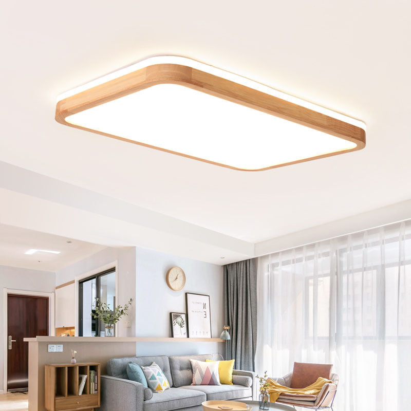 Rechteckige, bündige Deckenleuchten, moderne Holz-Flushmont-Leuchten