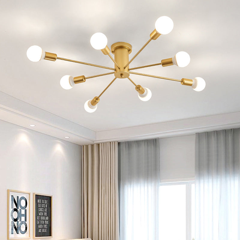 Gold freiliegende halbbündige Deckenleuchte aus Metall im Loft-Stil für Schlafzimmer, halbbündige Montage