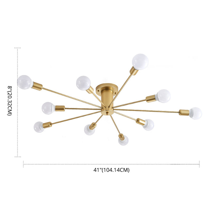 Gold freiliegende halbbündige Deckenleuchte aus Metall im Loft-Stil für Schlafzimmer, halbbündige Montage