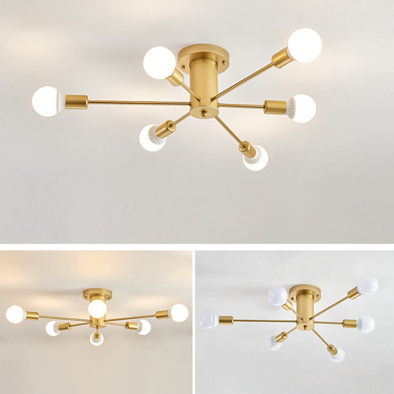 Gold freiliegende halbbündige Deckenleuchte aus Metall im Loft-Stil für Schlafzimmer, halbbündige Montage