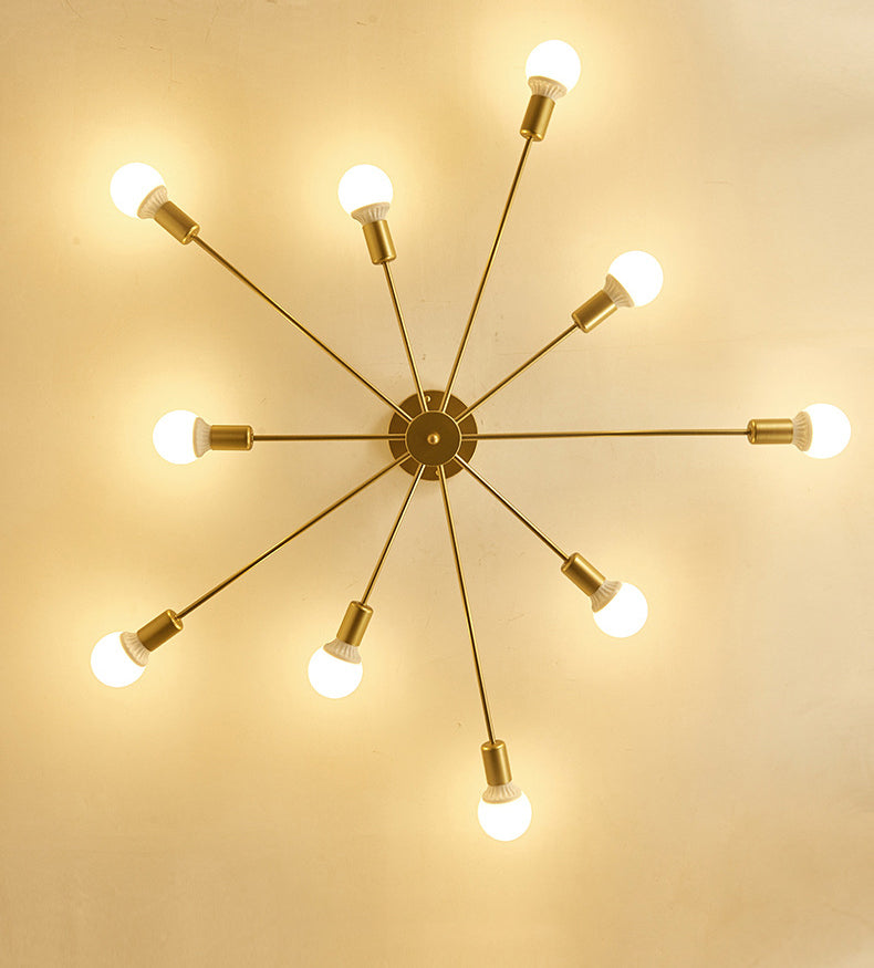 Gold freiliegende halbbündige Deckenleuchte aus Metall im Loft-Stil für Schlafzimmer, halbbündige Montage