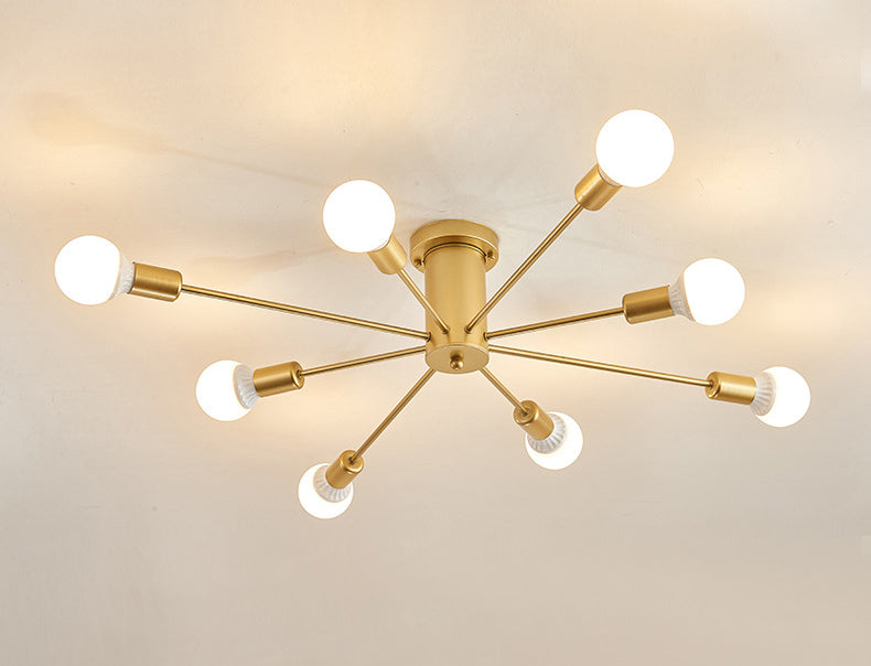 Gold freiliegende halbbündige Deckenleuchte aus Metall im Loft-Stil für Schlafzimmer, halbbündige Montage