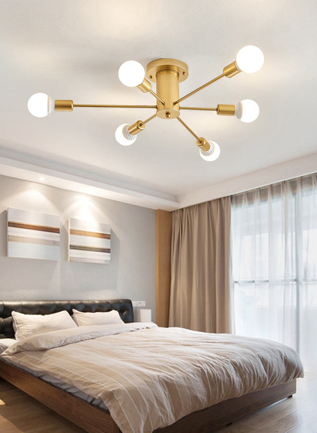Gold freiliegende halbbündige Deckenleuchte aus Metall im Loft-Stil für Schlafzimmer, halbbündige Montage