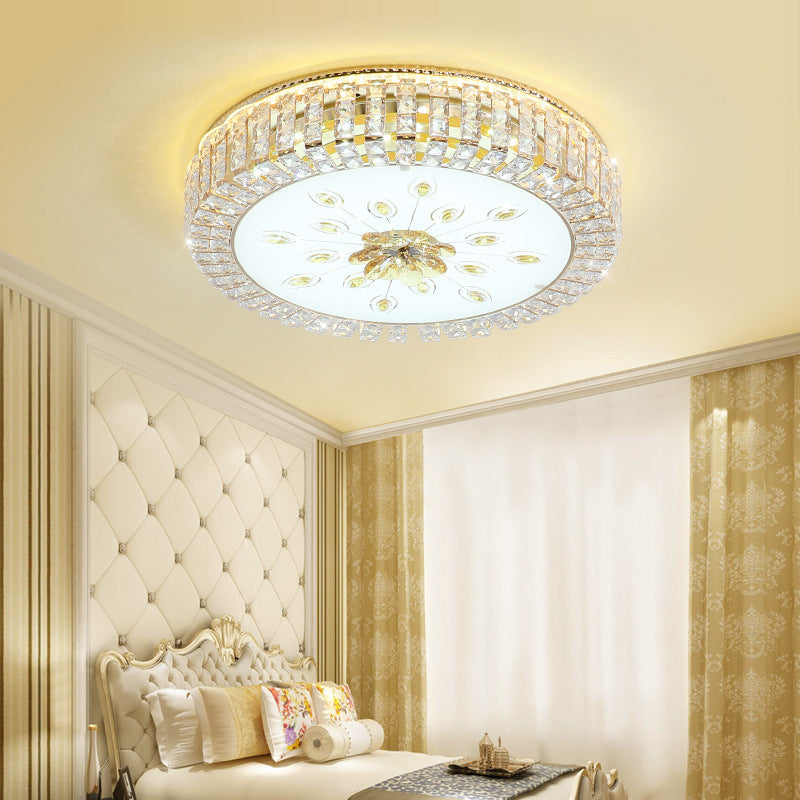 Modern Luxurious Crystal Flush Mount Ceiling Lamp Round Shape LED Flush Mount Lighting for Bedroom