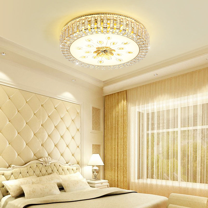 Modern Luxurious Crystal Flush Mount Ceiling Lamp Round Shape LED Flush Mount Lighting for Bedroom