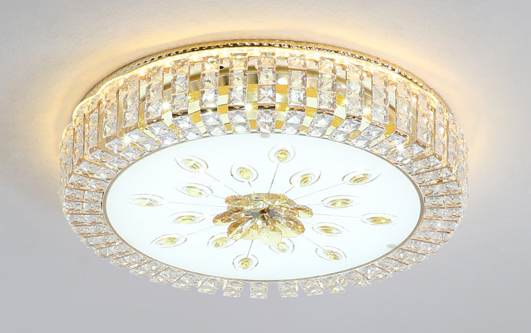 Modern Luxurious Crystal Flush Mount Ceiling Lamp Round Shape LED Flush Mount Lighting for Bedroom