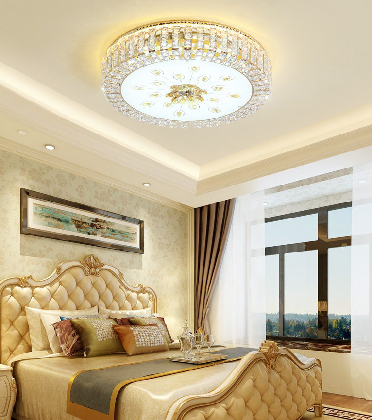 Modern Luxurious Crystal Flush Mount Ceiling Lamp Round Shape LED Flush Mount Lighting for Bedroom