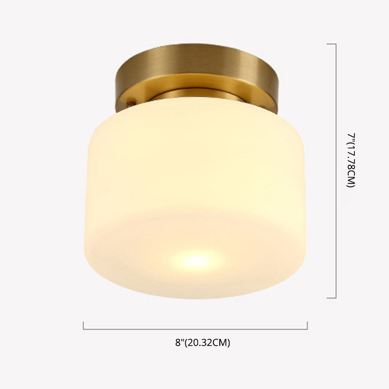 Lámpara de techo cilíndrica de cristal de estilo tradicional, placa de techo de latón, accesorio de iluminación mini para dormitorio de 1 luz
