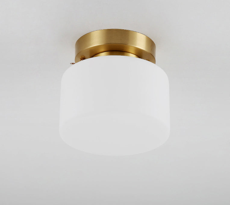Lámpara de techo cilíndrica de cristal de estilo tradicional, placa de techo de latón, accesorio de iluminación mini para dormitorio de 1 luz
