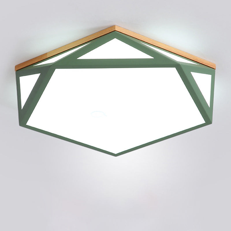 Geometric Shaped Macaroon Style LED Ceiling Light Hexagonal Acrylic Shade Modern Lighting Fixture for Bedroom