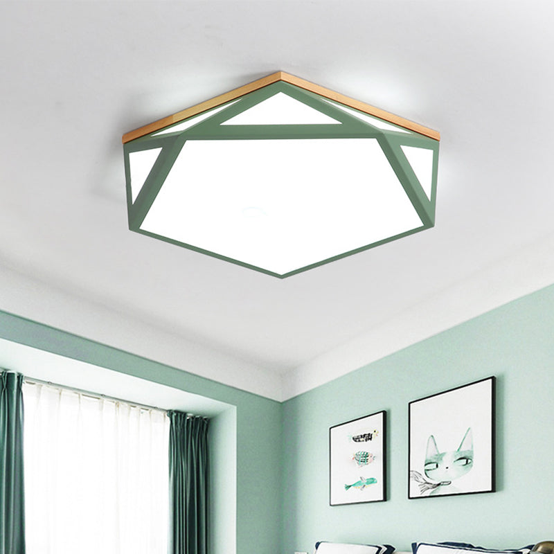 Geometric Shaped Macaroon Style LED Ceiling Light Hexagonal Acrylic Shade Modern Lighting Fixture for Bedroom