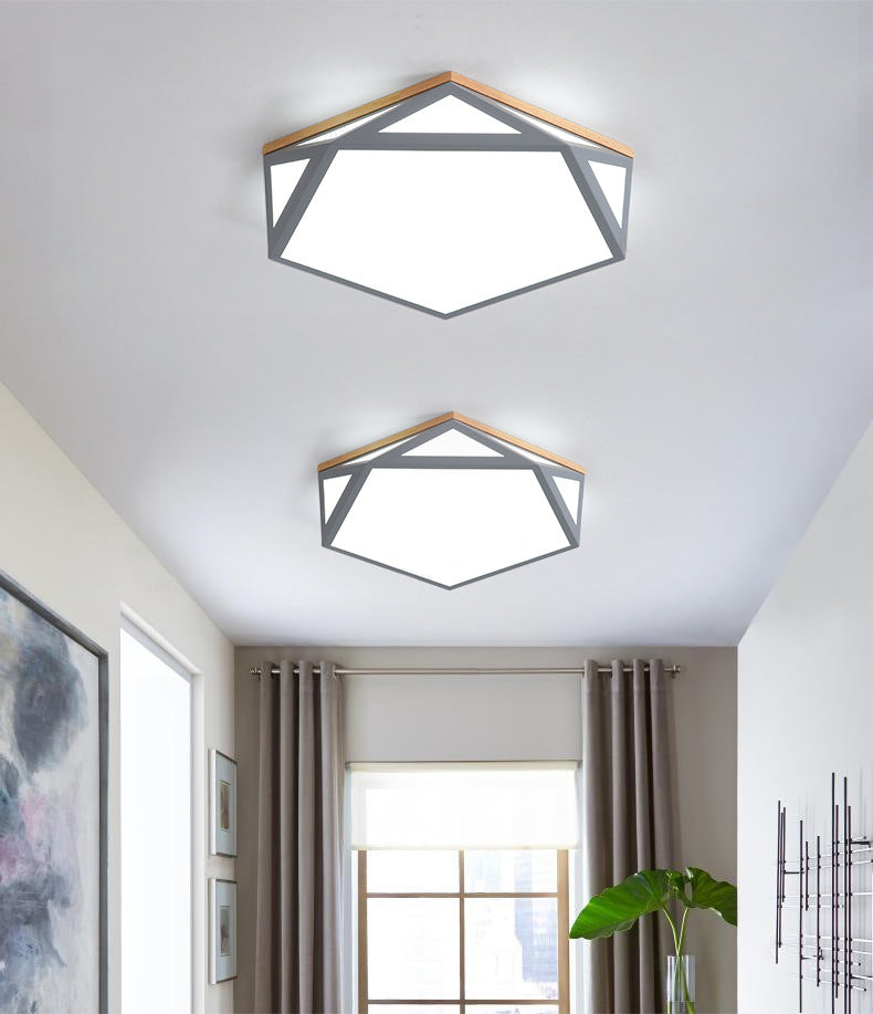 Geometric Shaped Macaroon Style LED Ceiling Light Hexagonal Acrylic Shade Modern Lighting Fixture for Bedroom