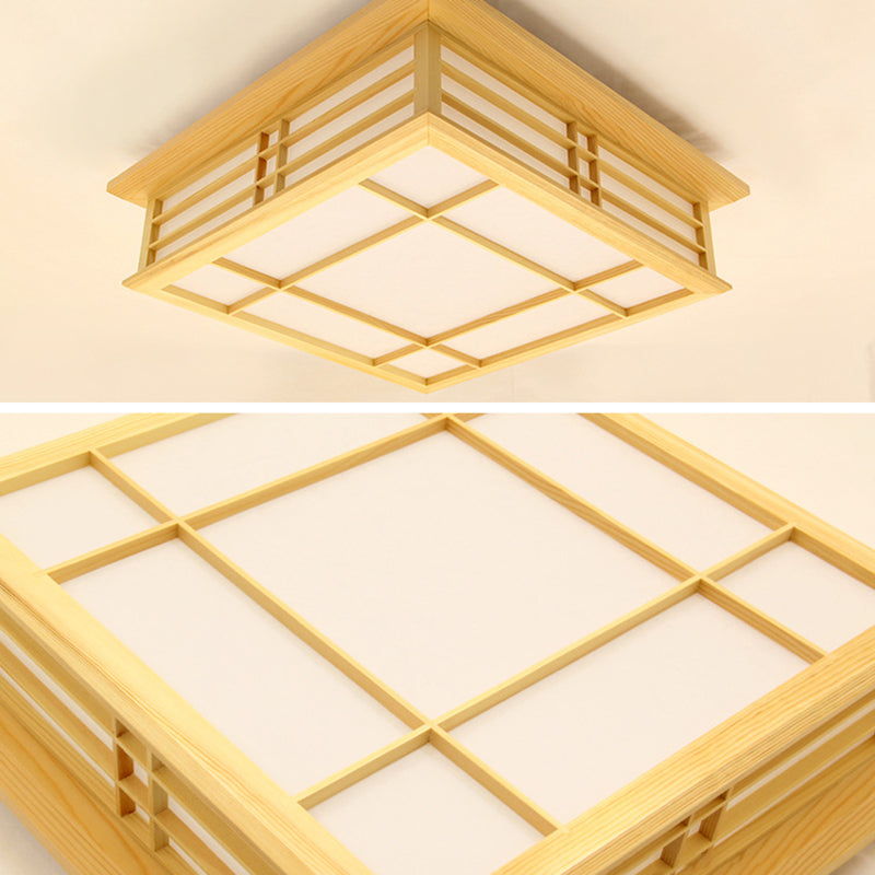 Modern Minimalist Rectangle Ceiling Flush Mount Light Natural Wood Living Room Flush Mount Lighting