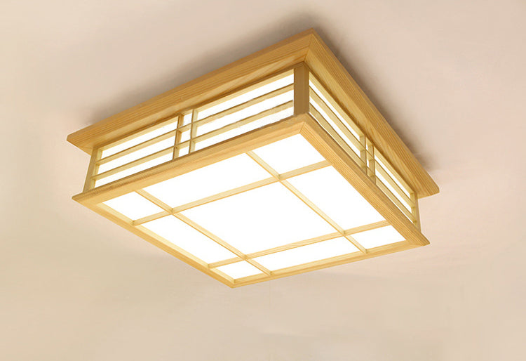 Modern Minimalist Rectangle Ceiling Flush Mount Light Natural Wood Living Room Flush Mount Lighting