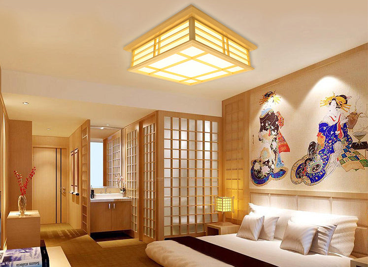 Modernes minimalistisches Rechteck Deckenbündige Halterung Licht Naturholz Wohnzimmer Flush Mount Beleuchtung