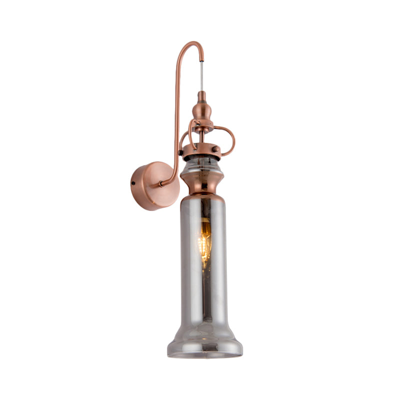 Smoke grijs/barnsteen glazen buiswand sconce eigentijdse 2-licht koperen afwerking wandlamp met zwanenhals arm