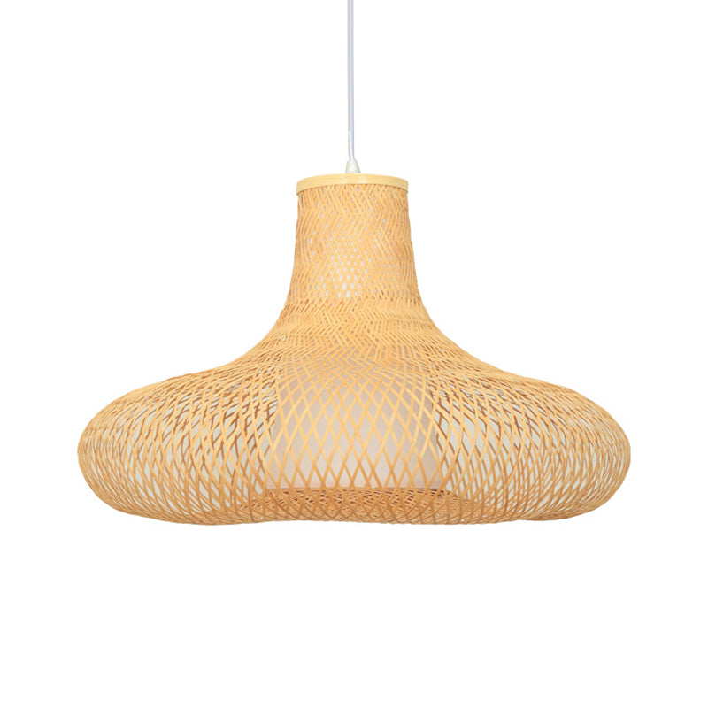Weave Suspension Pendant Contemporary Bamboo 1 Bulb Wood Hanging Light Kit, 16"/19.5" Wide