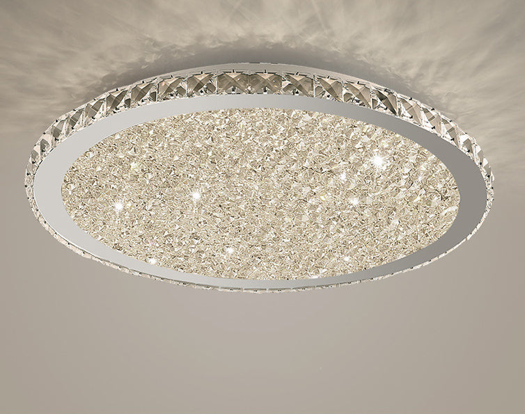 Modern Minimalist Crystal Flush Mount Ceiling Lamp Round Shape LED Flush Mount Lighting for Bedroom