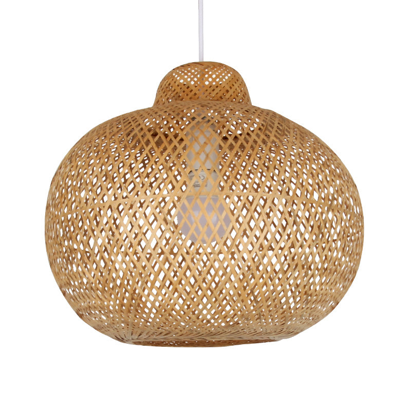 1 Bulb Handmade Pendant Lighting Modernist Bamboo Hanging Light Fixture in Wood