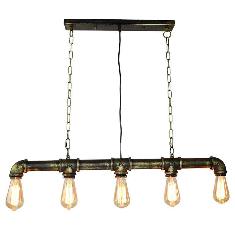 5 Lights Metal Water Tubular Island Pendant Lighting Retro Industrial Exposed Bulb Island Lamp