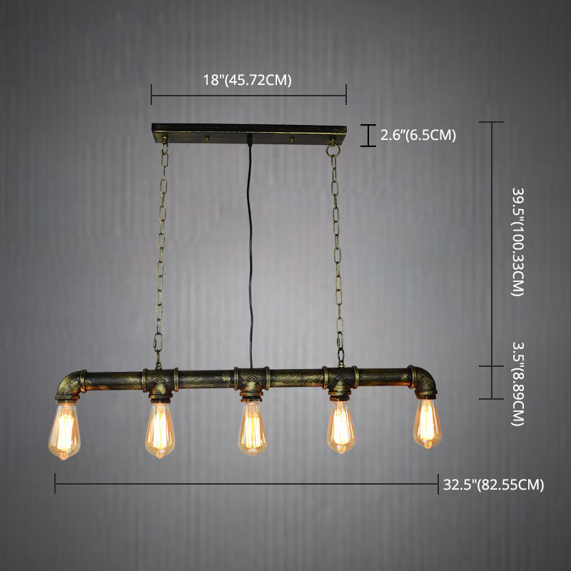 5 Lights Metal Water Tubular Island Pendant Lighting Retro Industrial Exposed Bulb Island Lamp