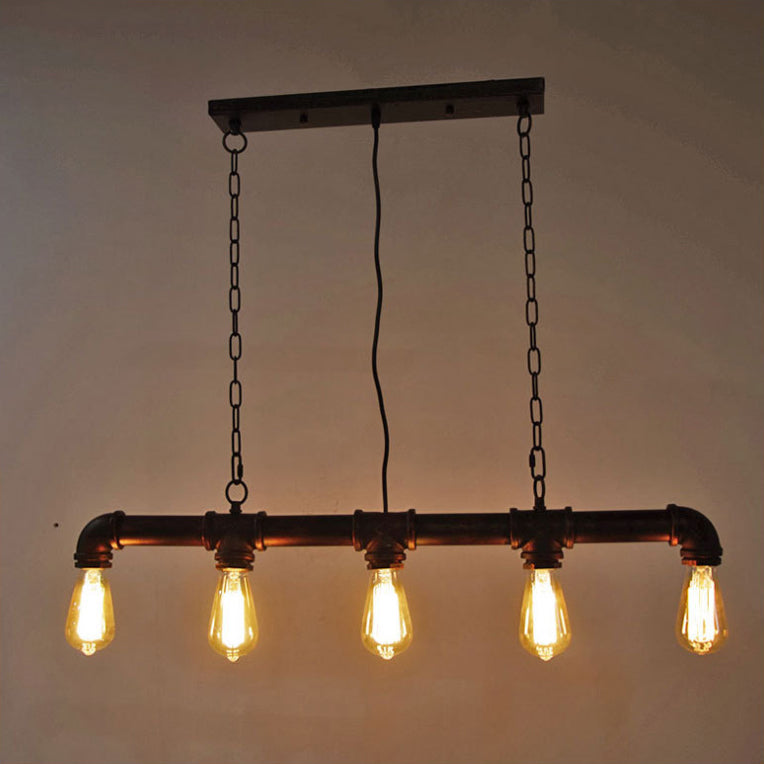 5 Lights Metal Water Tubular Island Pendant Lighting Retro Industrial Exposed Bulb Island Lamp