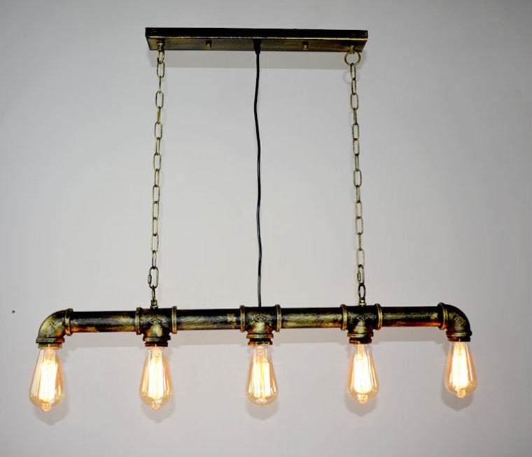 5 Lights Metal Water Tubular Island Pendant Lighting Retro Industrial Exposed Bulb Island Lamp