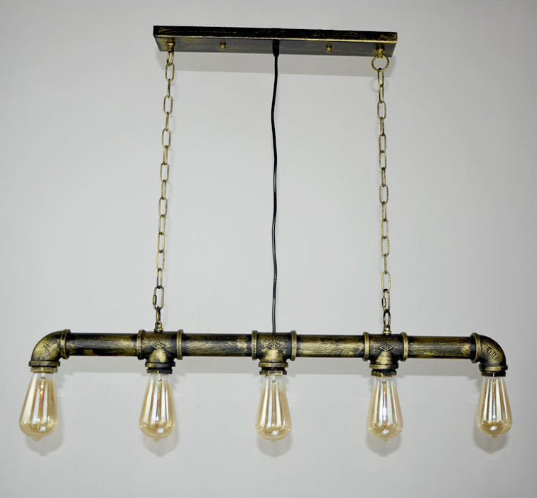 5 Lights Metal Water Tubular Island Pendant Lighting Retro Industrial Exposed Bulb Island Lamp