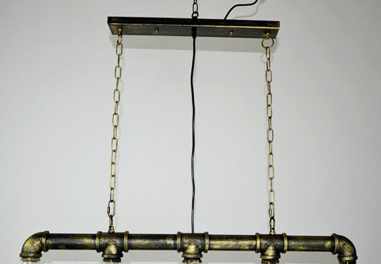 5 Lights Metal Water Tubular Island Pendant Lighting Retro Industrial Exposed Bulb Island Lamp