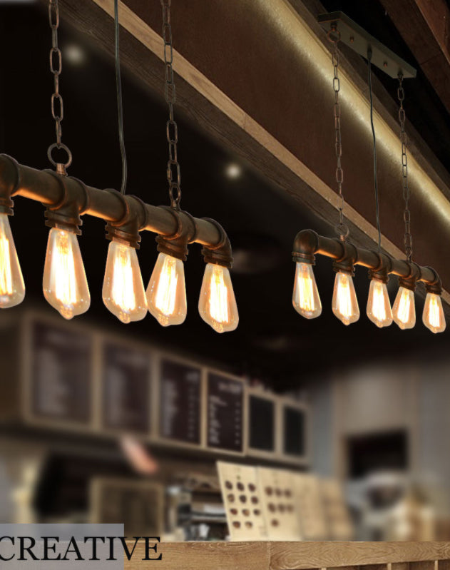 5 Lights Metal Water Tubular Island Pendant Lighting Retro Industrial Exposed Bulb Island Lamp
