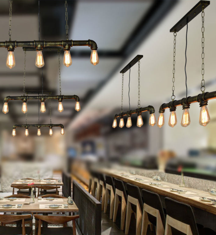 5 Lights Metal Water Tubular Island Pendant Lighting Retro Industrial Exposed Bulb Island Lamp
